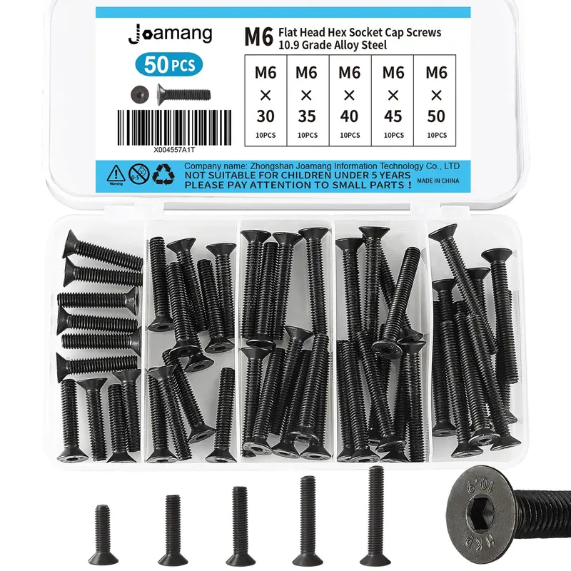 Joamang Grade 10.9 Black Oxide Hex Socket Flat-Head Screws – M6 × 30–50Mm Metric Series 1