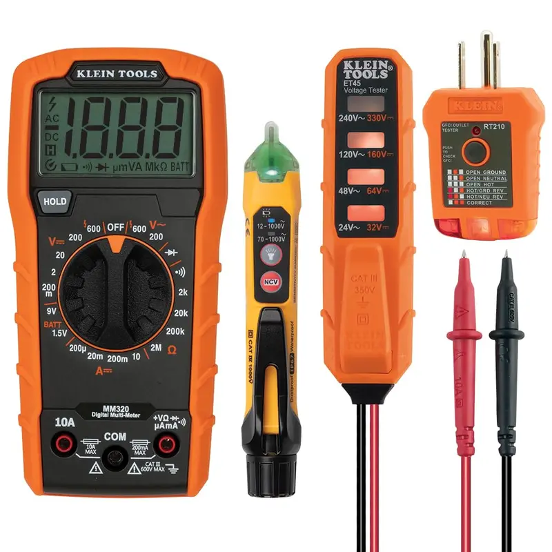 Klein Tools Electrical Test Kit: Digital Multimeter, Ncv Tester, Gfci Outlet Tester & Integrated Flashlight 1