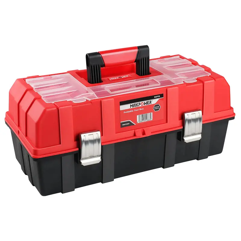 Maxpower Foldable Plastic Tool Box – Three-Tier Organizing Storage Case With Removable Dividers (42 X 16.5 X 17 Cm) 1