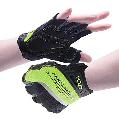 Men’S Fingerless Grip Work Gloves – Flexible, Breathable Mechanics Gloves With Padded Palm, Medium, Red 1