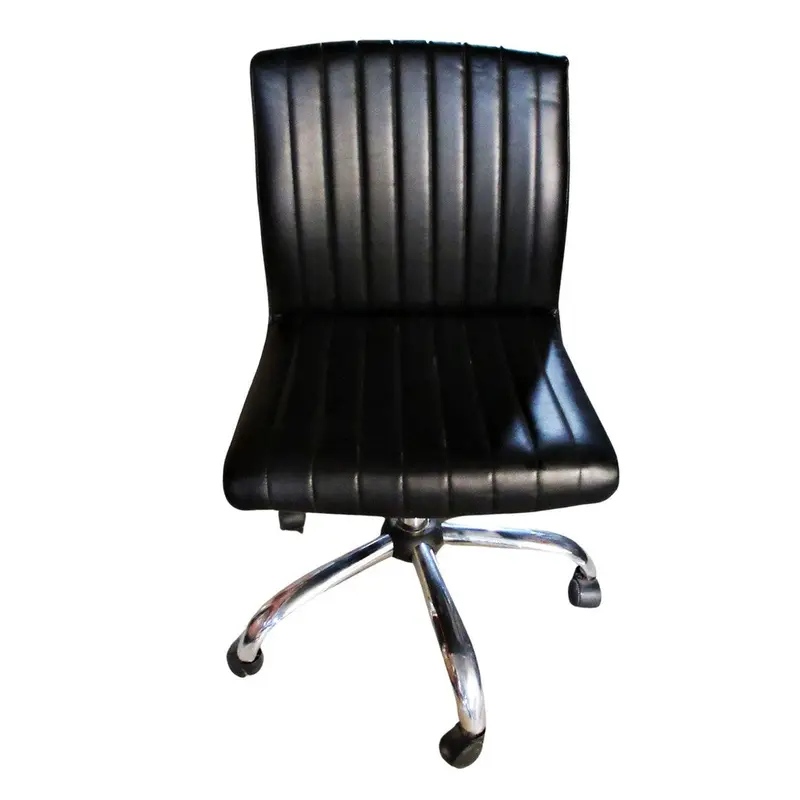 Mid-Back Ribbed Leather Swivel Office Chair – Contemporary Black Design 1
