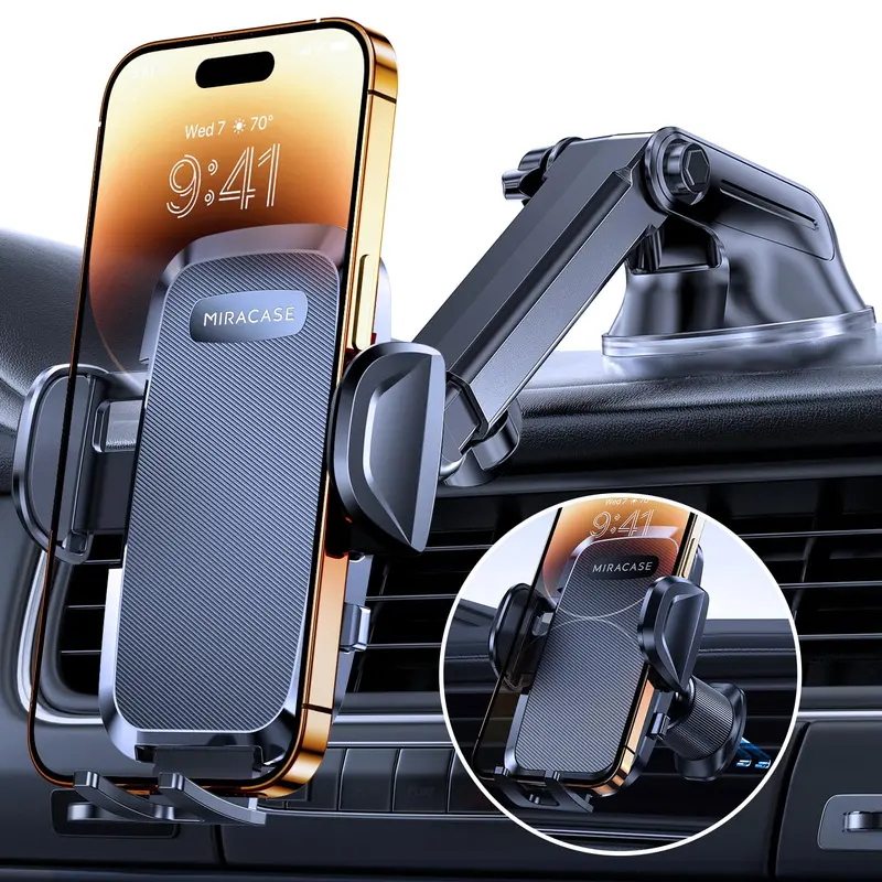 Military-Grade 3-In-1 Car Mount – Heavy-Duty Vacuum + Dual Metal Hooks For Windshield, Dashboard, Or Vent Use (4.0–7.2 Inches) 1