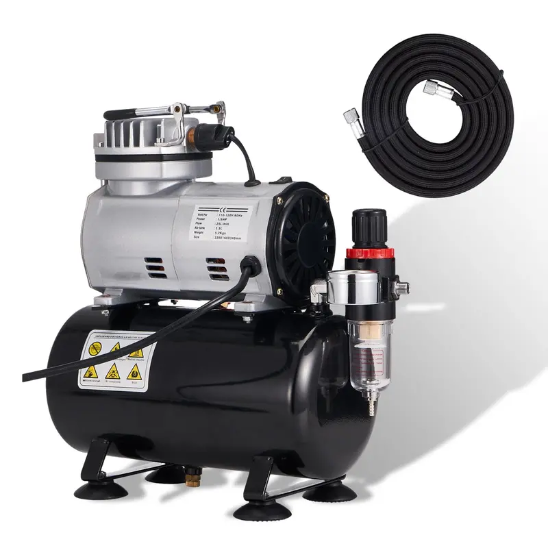 Mini 3L Airbrush Compressor – Auto-Shutoff, 1.8M Hose, 1/8" Fitting & 1/6 Hp Motor For Tattooing, Manicures & Detailed Painting 1