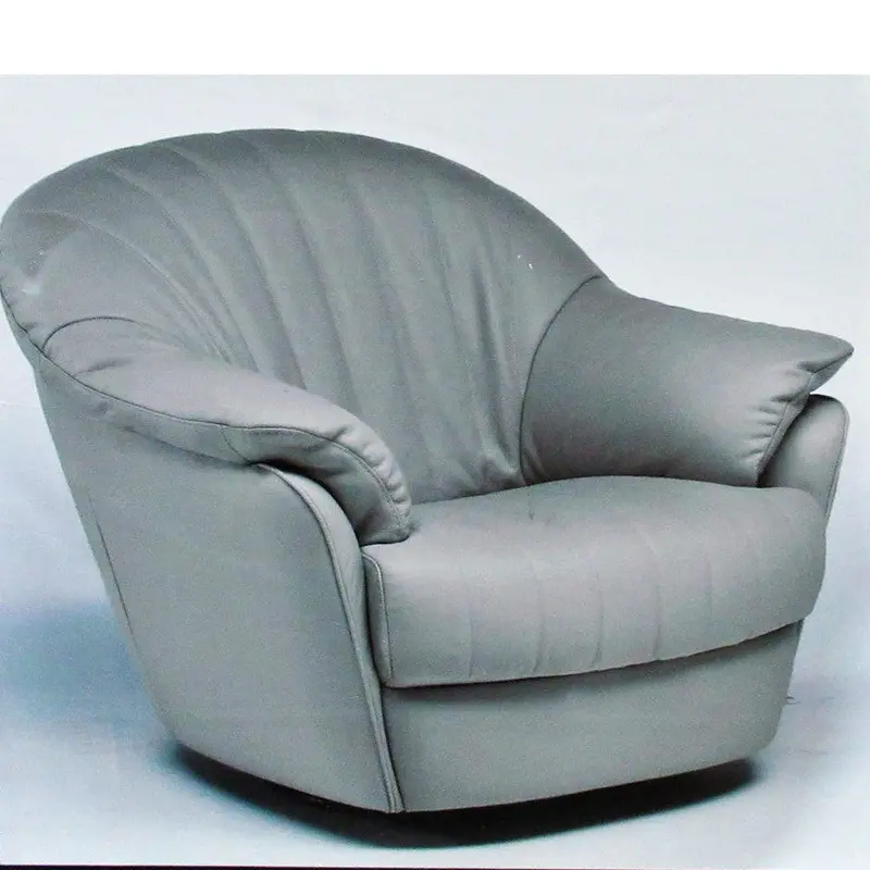 Natuzzi Grey Top-Grain Leather Swivel Rocker Chair 1