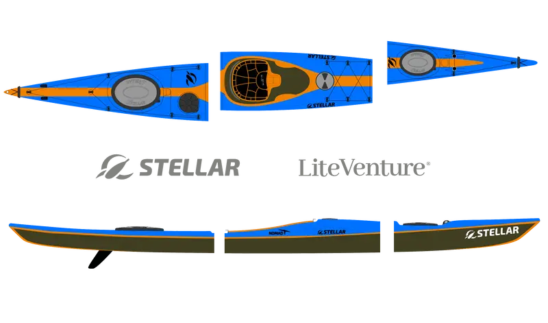 Nomad Modular Kayak – Multisport Plus Variant In Blue, Orange, And Exposed Carbon 1