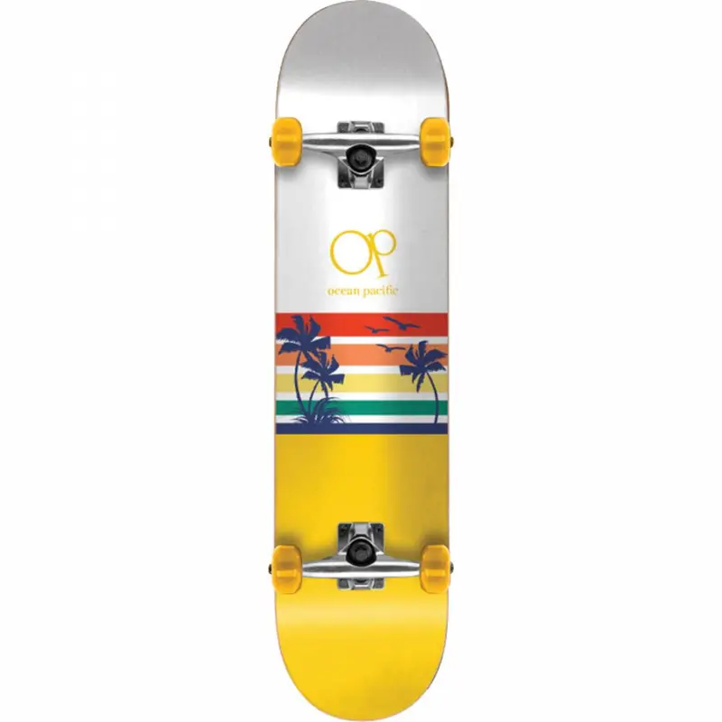 Ocean Pacific Sunset 7.75-Inch Complete Skateboard – White & Yellow 1