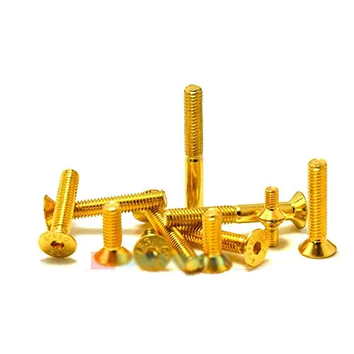 Ochoos Titanium-Plated Hex Socket Flat-Head Screws – M2/M2.5/M3/M4, 10-Piece Set (M2.5 × 10Mm) 1
