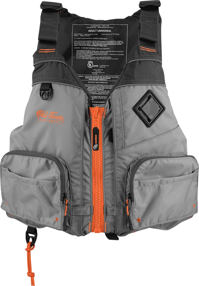 Old Town Treble Angler Fishing Vest Pfd – Silver With Orange Trim 1