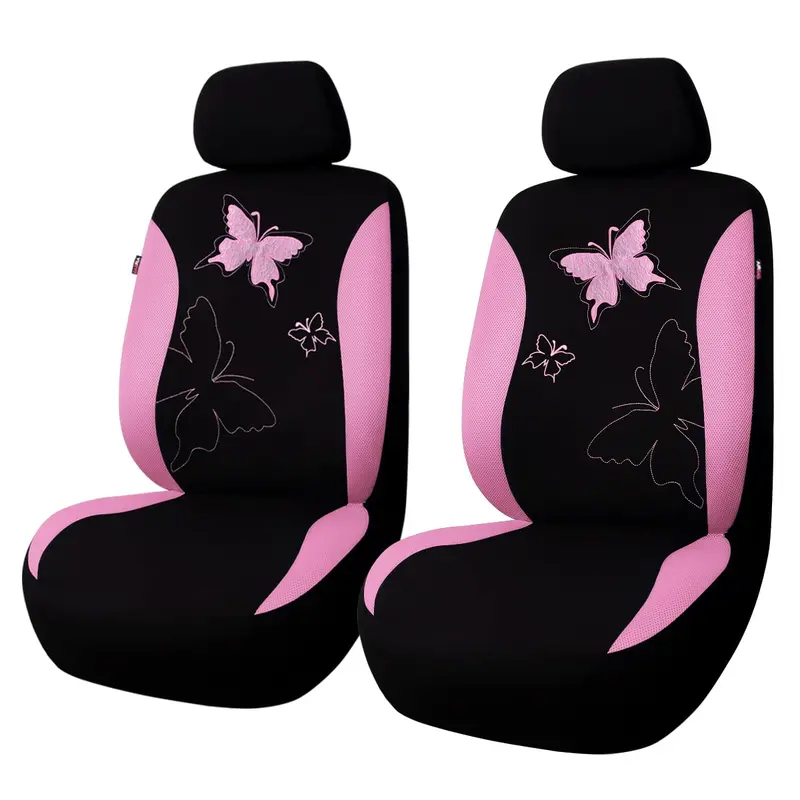 Pink Lace Butterfly-Print Car Seat Covers – 2-Piece Universal Rear Split Bench Set For Women 1