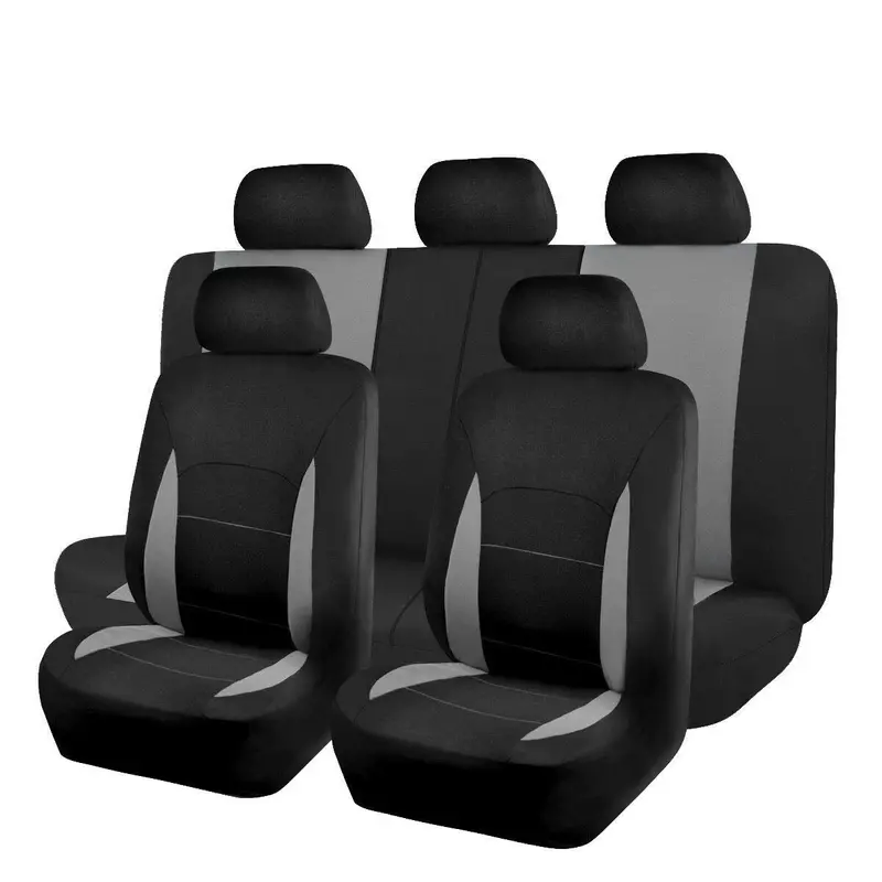 Polyester Car Seat Cover Set – Airbag-Safe, Split-Rear Compatible, Front & Rear (Black/Gray) 1