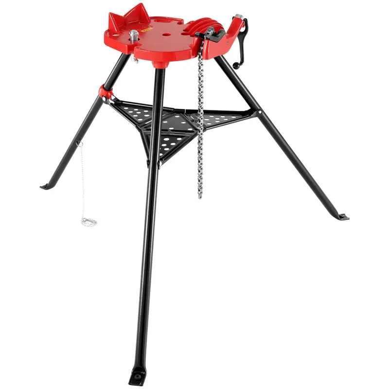Portable Tripod Pipe Support – 1/8"–6" Capacity, Foldable Steel Frame With Tool Tray & Chain Vise For Versatile Material Handling 1