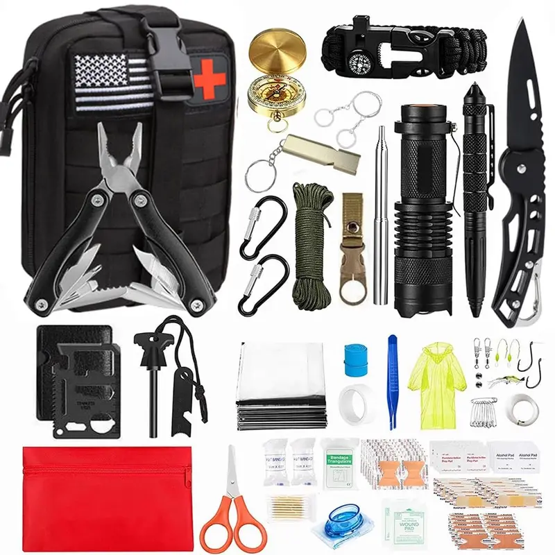 Professional 118-Piece Survival Kit – Includes Compass, Rain Gear, Camping Essentials 1