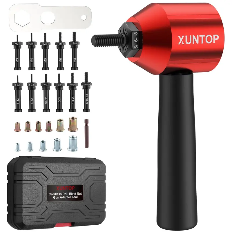Professional Rivet Nut Adapter Kit – 100 Rivet Nuts + Easy-Install Electric Rivet Gun Attachment 1