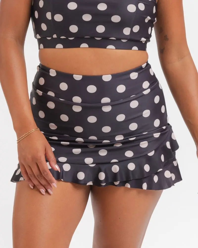 Retro Dot Ruffle Swim Skirt And Bottoms Set 1