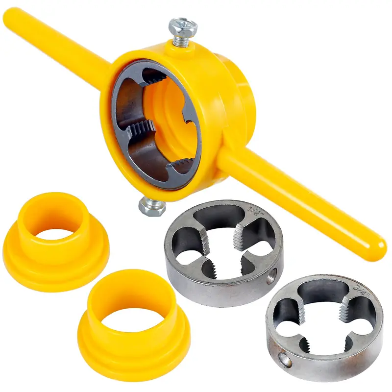 Reusable Pvc Pipe Threading Kit – 6-Piece Adjustable Die Set For 1/2", 3/4", And 1" Npt Threads 1