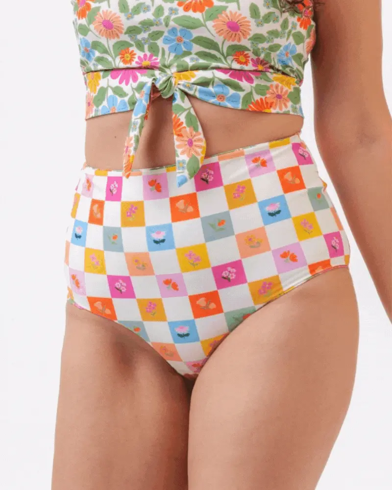 Reversible Breezy Floral & Checkered Ultra-High-Waist Bottom 1