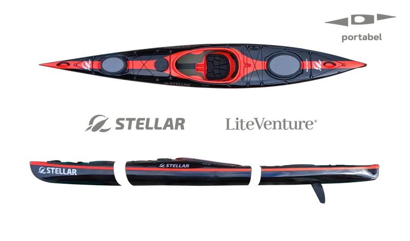 S14 G2 Modular Multisport Kayak – Carbon/Kevlar Layup | Black/Red Split Configuration 1