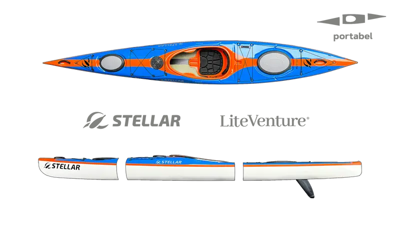 S14 G2 Modular Multisport Kayak – Carbon/Kevlar Layup | Blue/Orange Split Configuration 1