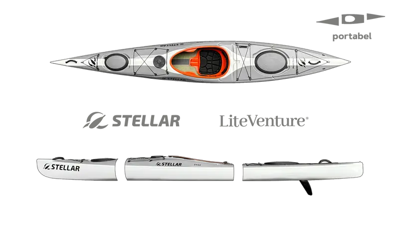 S14 G2 Modular Multisport Kayak – Carbon/Kevlar Layup | Gray/White Split Configuration 1