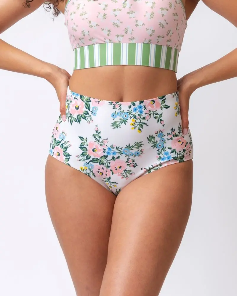 Somerset Floral & Basil Stripe Reversible High-Waisted Bottoms 1