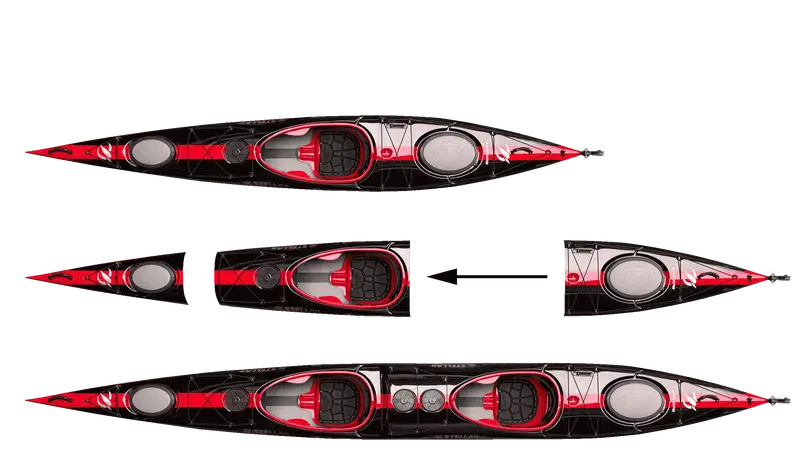 St19 Modular Multisport Kayak – Carbon/Kevlar Layup | Tandem & Solo Use | Black/Red 1