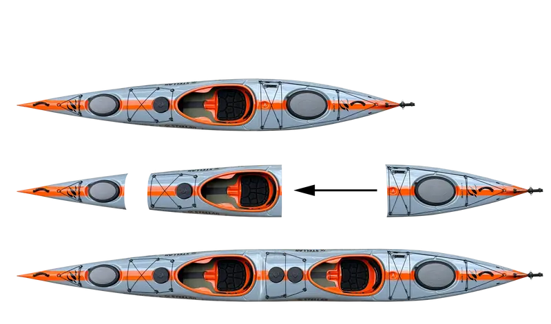 St19 Modular Multisport Kayak – Carbon/Kevlar Layup | Tandem & Solo Use | Gray/Orange/Visible Carbon 1
