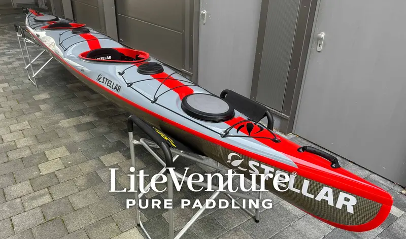 St19 Modular Multisport Kayak – Carbon/Kevlar Layup | Tandem & Solo Use | Gray/Red/Visible Carbon 1