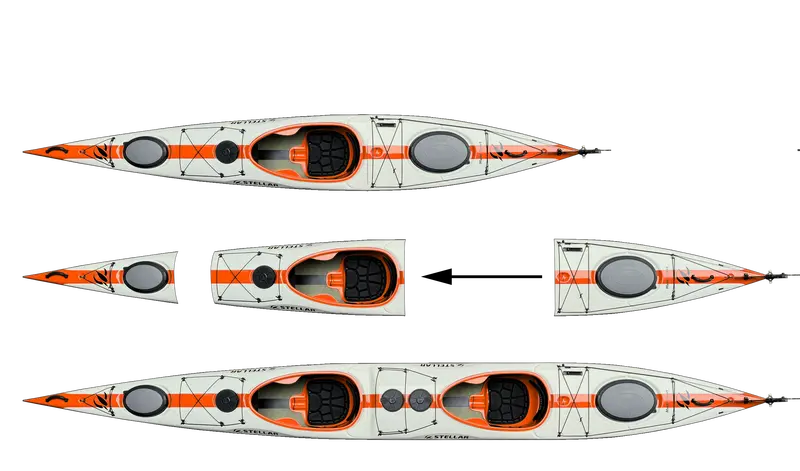 St19 Modular Multisport Kayak – Carbon/Kevlar Layup | Tandem & Solo Use | Pebble Gray/Orange/Visible Carbon 1