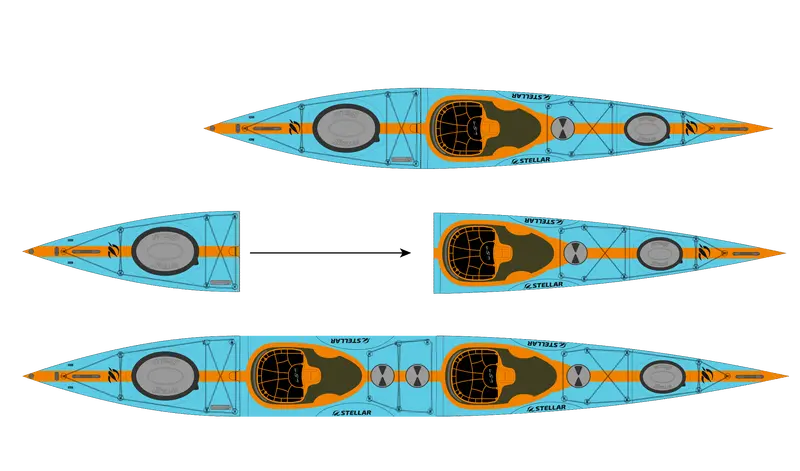 St19 Modular Multisport Kayak – Carbon/Kevlar Layup | Tandem & Solo Use | Teal/Orange/Visible Carbon 1