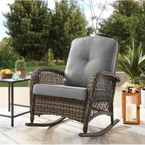 Starsong Brown Outdoor Rocking Chair With Grey Cushions – Patio Seating Solution 1