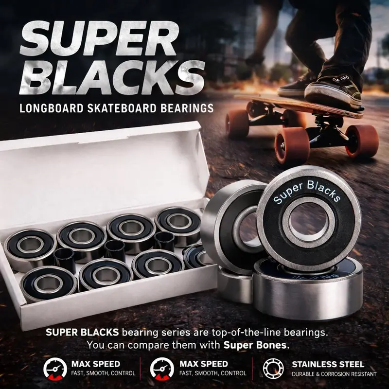 Super Blacks High-Performance Longboard Skateboard Bearings 1