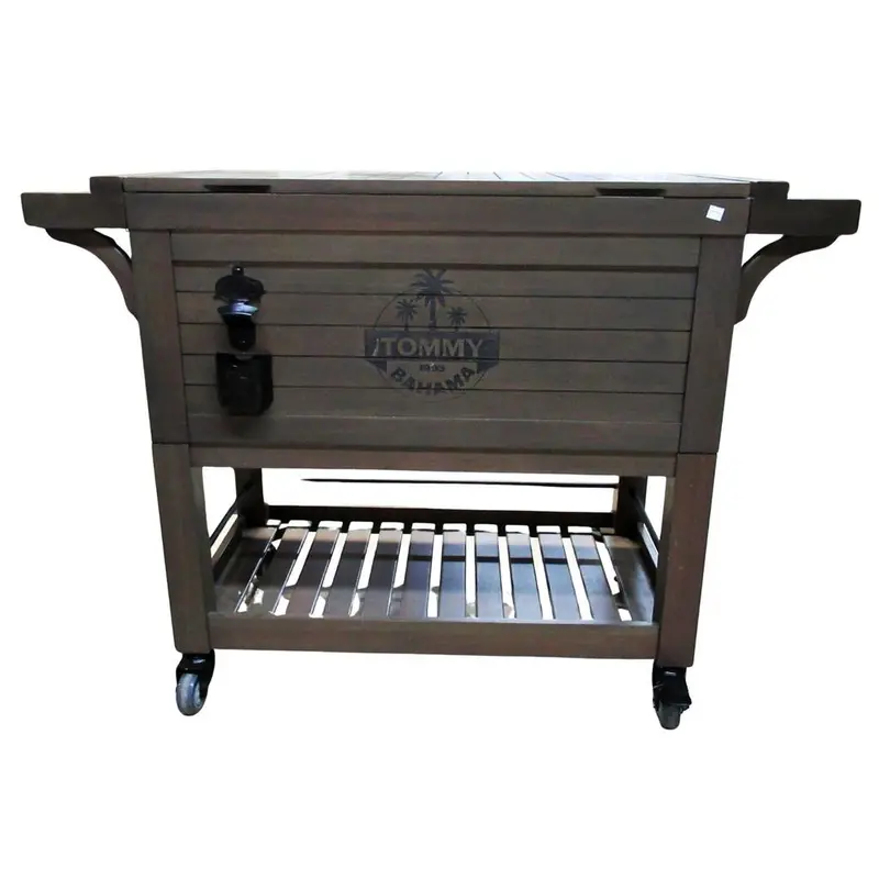 Tommy Bahama 100Qt Rolling Cooler – Wooden-Style Insulated Travel Cooler With Wheels 1