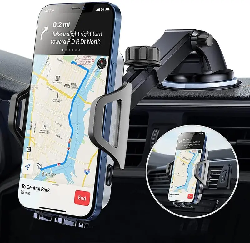 Triple-Mount Car Phone Holder – Switch Between Vent, Dashboard, And Windshield Installation For Iphone, Huawei, Motorola & More 1
