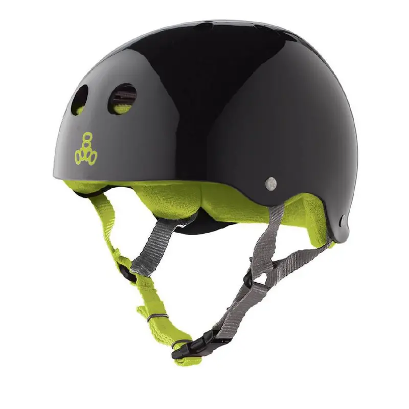 Triple8 Black Gloss Green Sweatsaver Skate Helmet 1