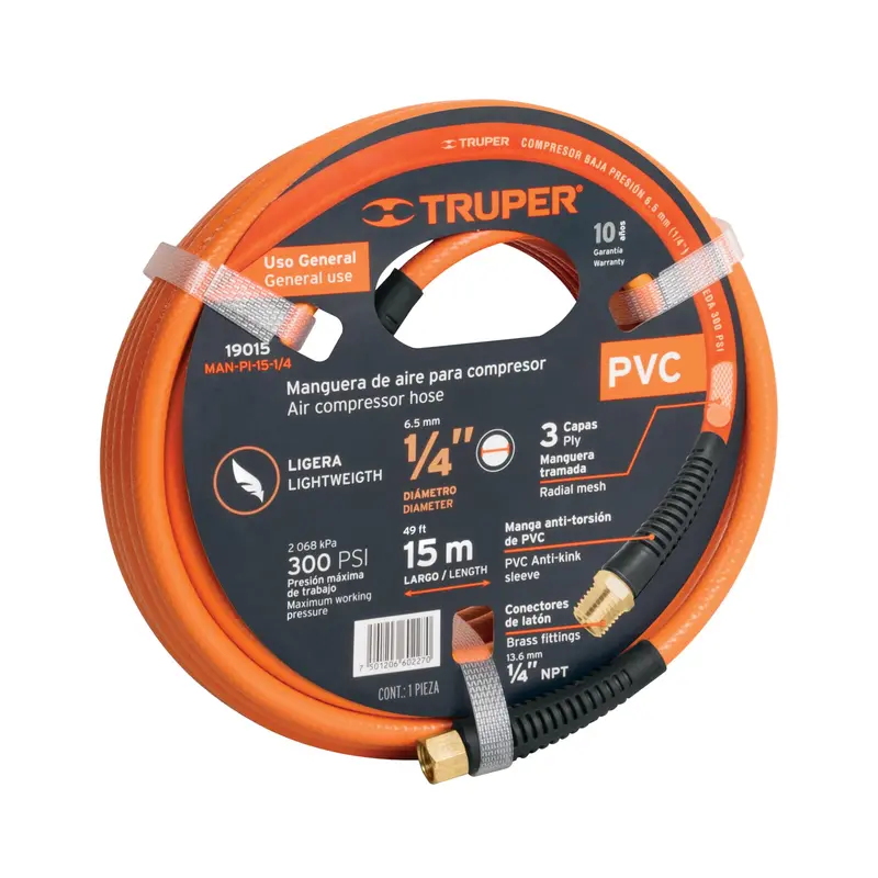Truper 15-Meter Pvc Air Hose – 1/4" Diameter, Lightweight & Flexible For Portable Compressors 1