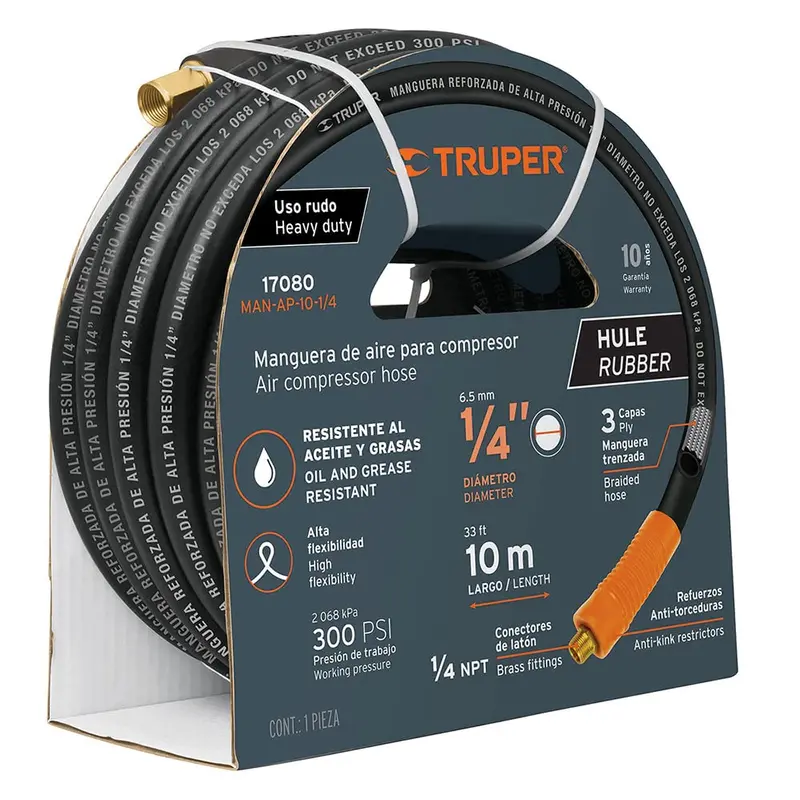Truper High-Pressure Air Hose – 10-Meter Length, 1/4" Id, Reinforced For Industrial Use (Man-Ap-10-1/4) 1