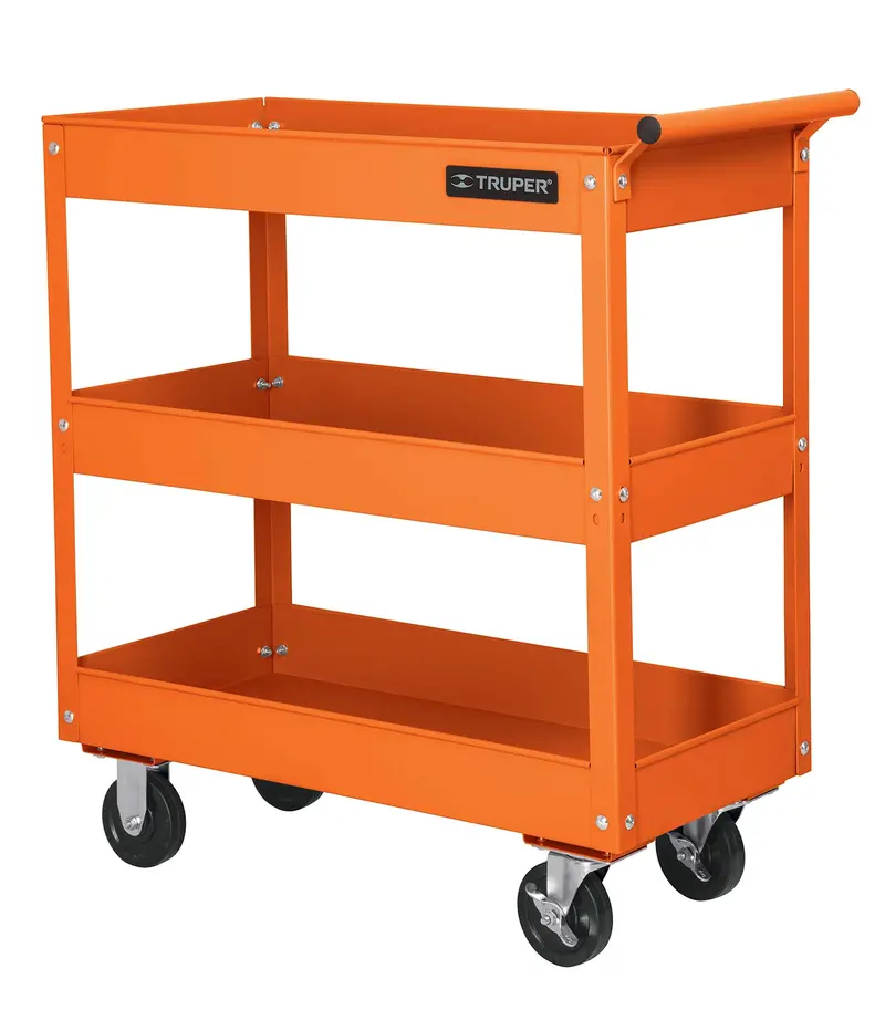 Truper Steel Service Cart With 3 Adjustable Trays – Industrial-Grade Rolling Work Cart 1
