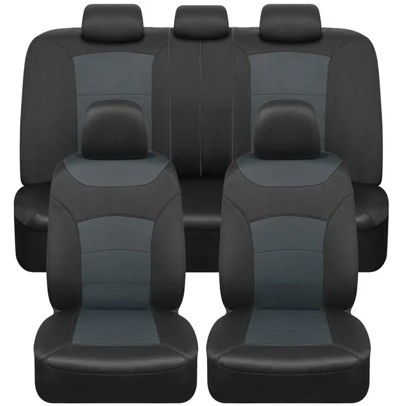 Two-Tone Gray Carbon Car Seat Cover Set – Front Pair + Split Rear Bench, Fits Cars, Trucks, Suvs & Vans 1