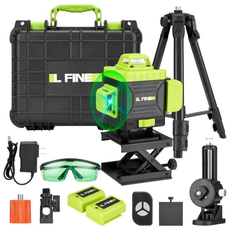 Txg 16-Line 4D Green Laser Level: 360° Cross-Line, Remote Control, Tripod, And Tool Storage Case 1