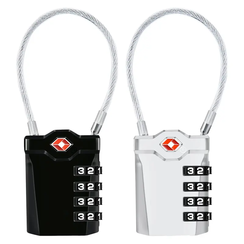 Upgraded Tsa Travel Lock Set – 2-Pack Flexible 14Cm 4-Digit Combination Cable Locks For Suitcases (Black & Silver) 1