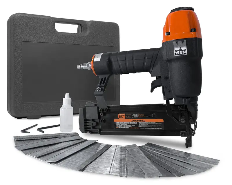 Wen 18-Gauge Brad Nailer – 3/8"–2" Fastening Range With Case & 2000 Nails 1