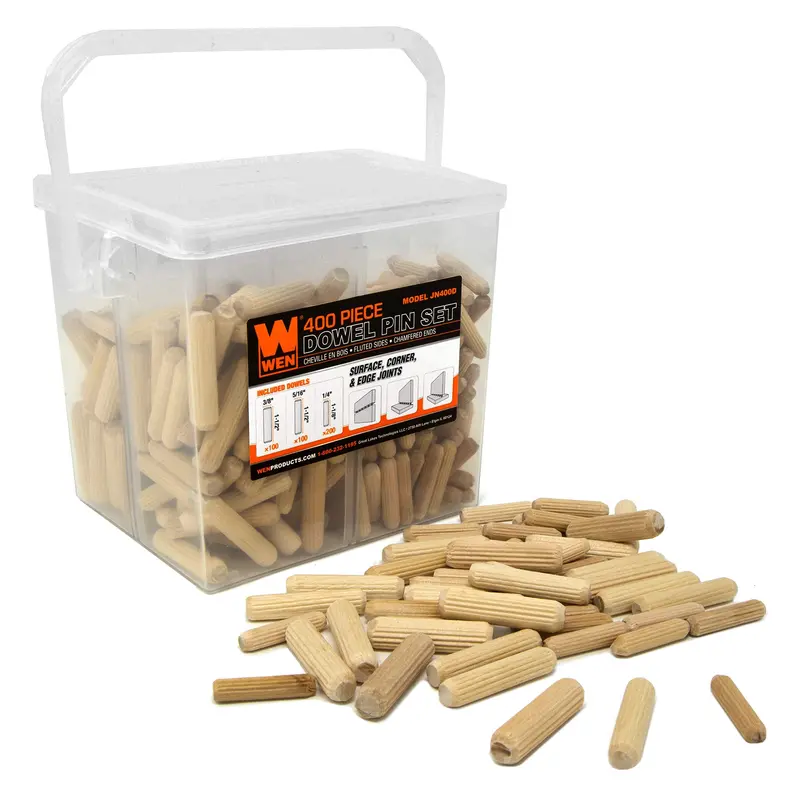 Wen 400-Piece Dowel Assortment Kit – 1/4", 5/16", And 3/8" Grooved Wood Dowels 1