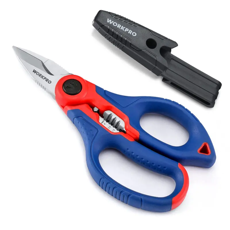 Workpro 6.4-Inch Electrician’S Stainless Steel Scissors – Integrated Soft-Wire Stripper (Not For Diving) 1