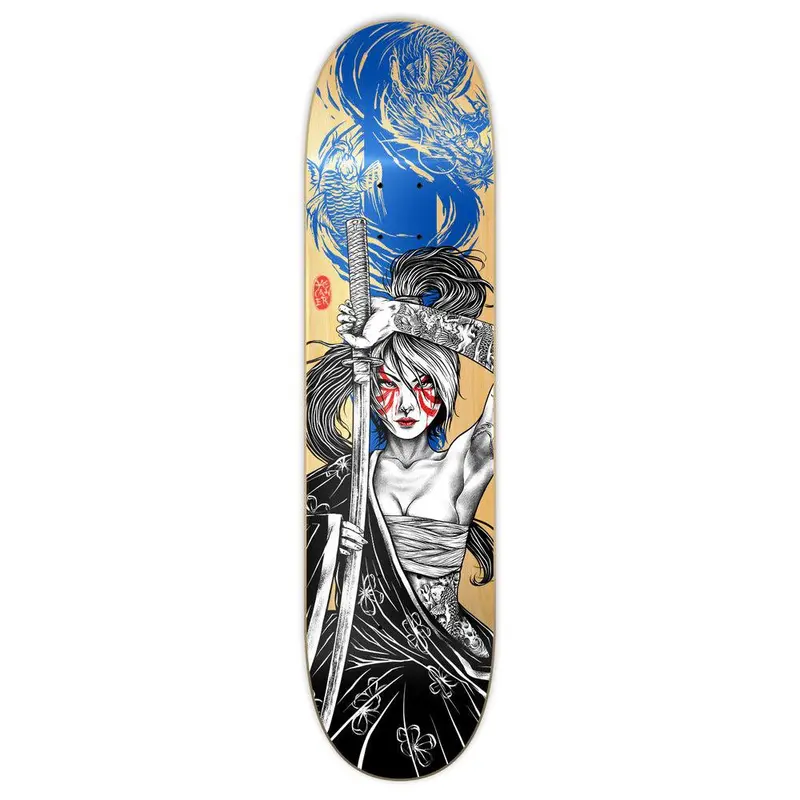 Yocaher Girl Samurai Blue Dragon Graphic Skateboard Deck 1
